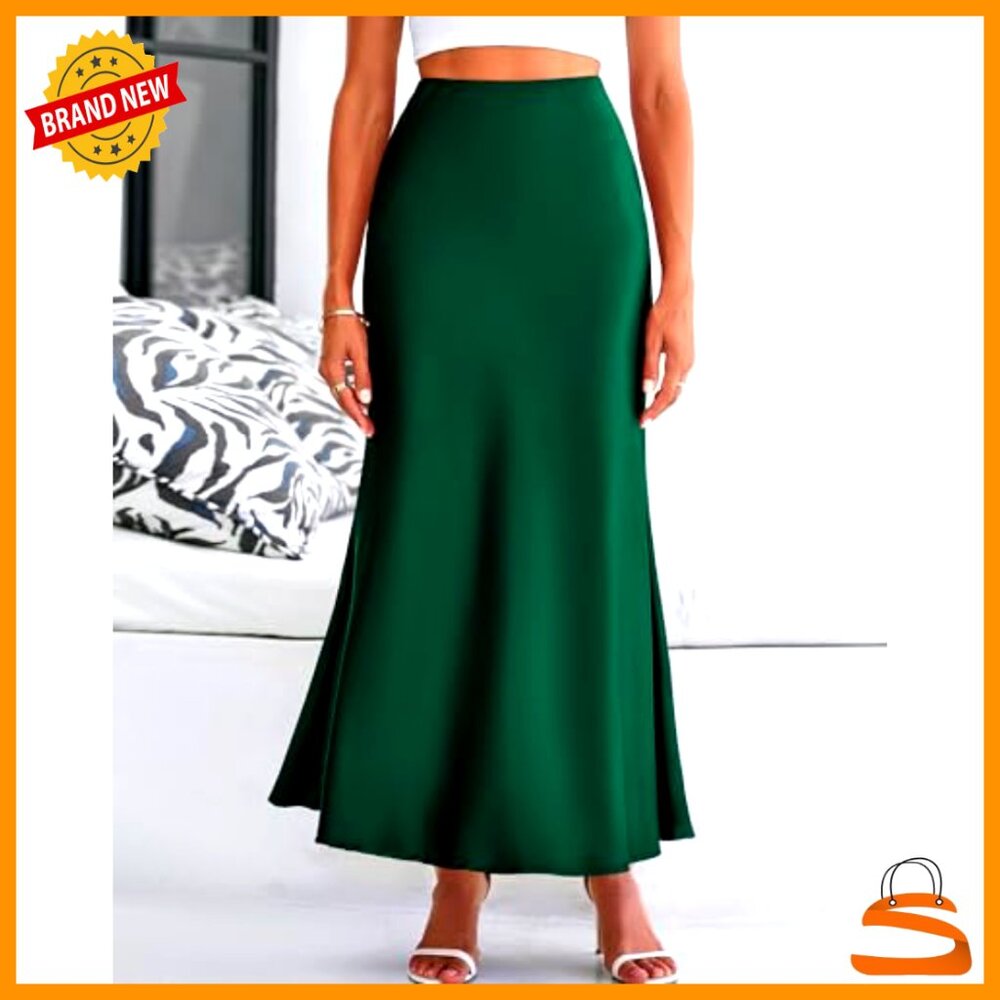 Mermaid Maxi Skirt High Waisted Elastic Satin Business Casual Cocktail - Picture 2 of 7